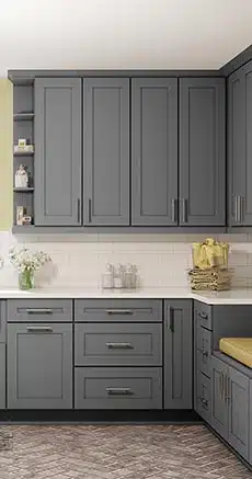 Kitchen with Shaker Grey cabinets and white countertop