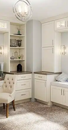 Bedroom with Shaker Antique White storage cabinets
