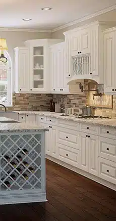 Traditional Kitchen with Torrance White kitchen cabinets